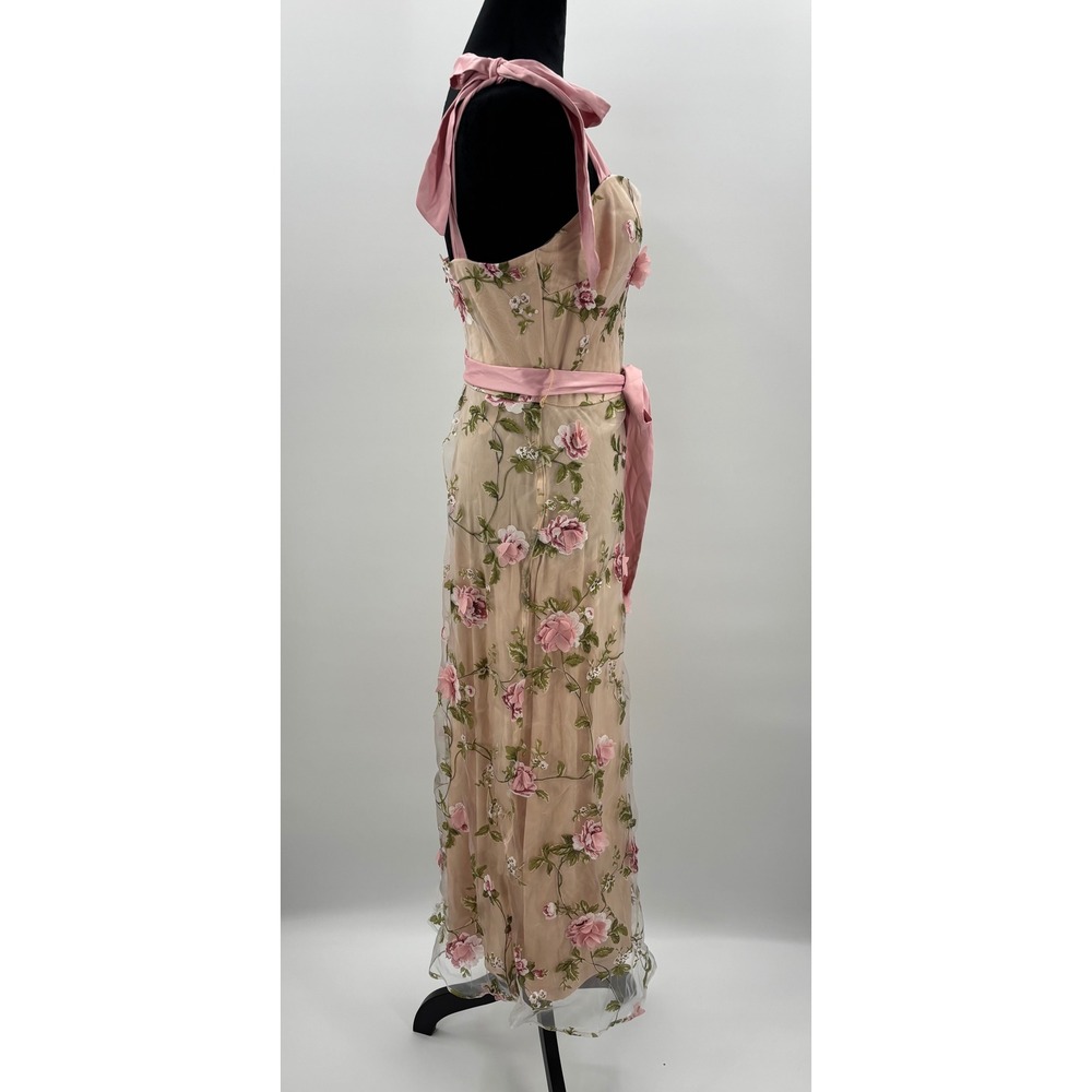 Lulus Authentic Sweetness Blush Pink Floral Applique Bow Tie Strap Midi Dress M - Picture 5 of 11